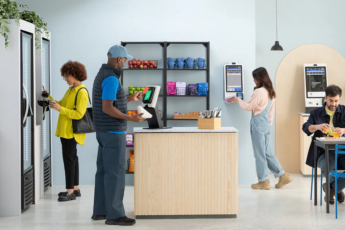 Workers in cafeteria