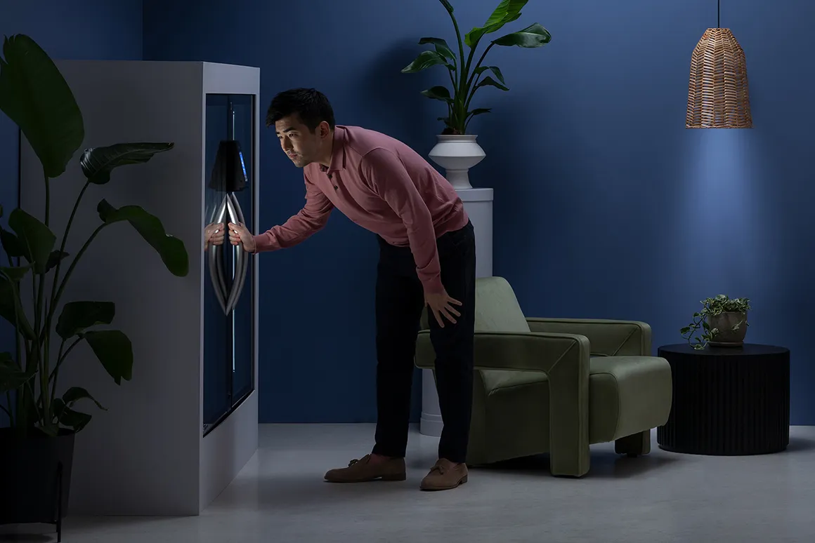 Man looking at vending machine