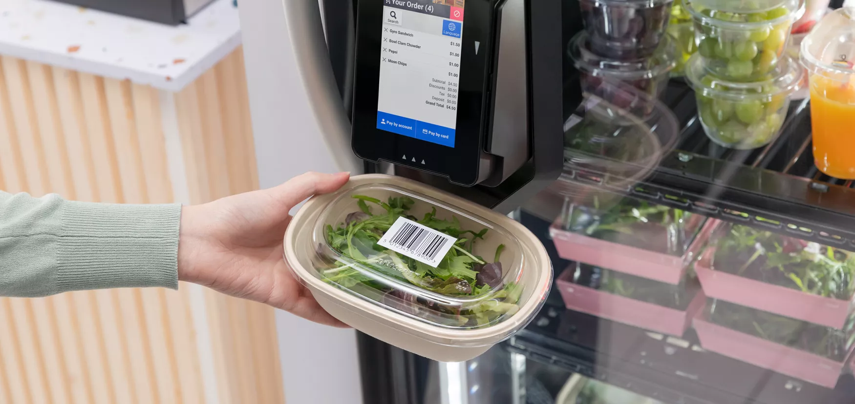 Scanning salad barcode on vending machine payment terminal