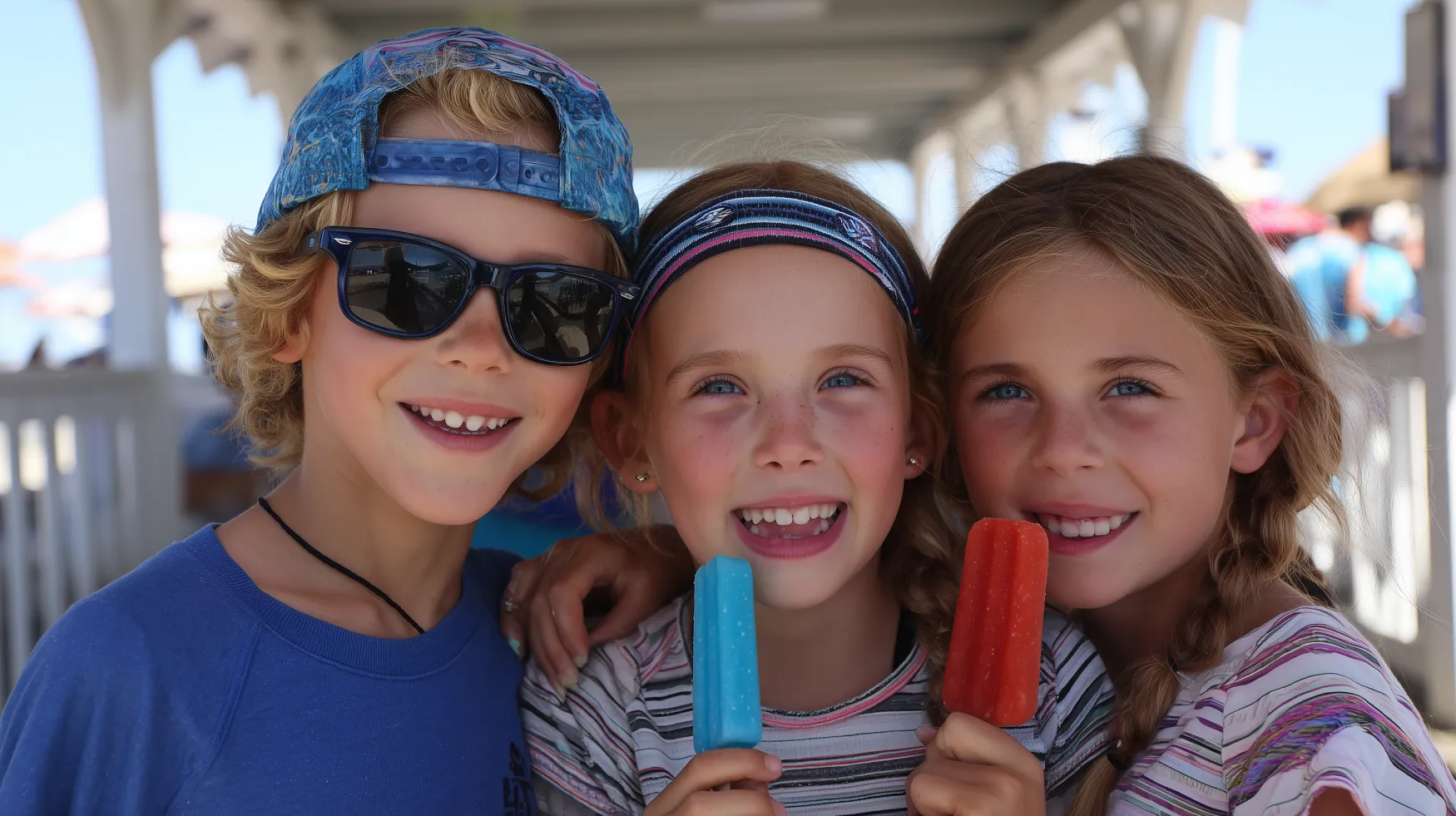 kids at a beach pavilion with popsicles